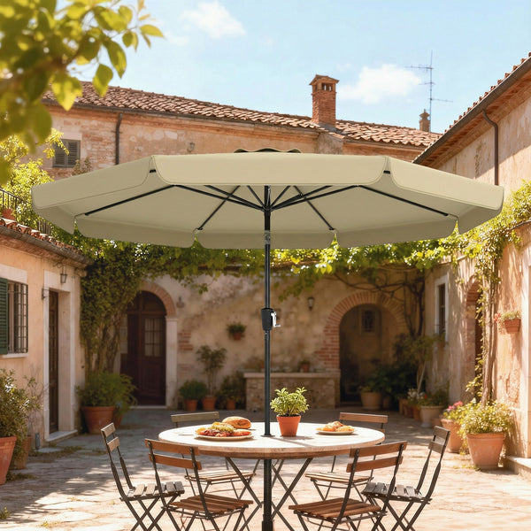 10 ft Patio Umbrella with Push Button Tilt and Crank, Outdoor Market Table Umbrella Parasol with Vent, 8 Ribs for Garden, Deck, Pool, Khaki