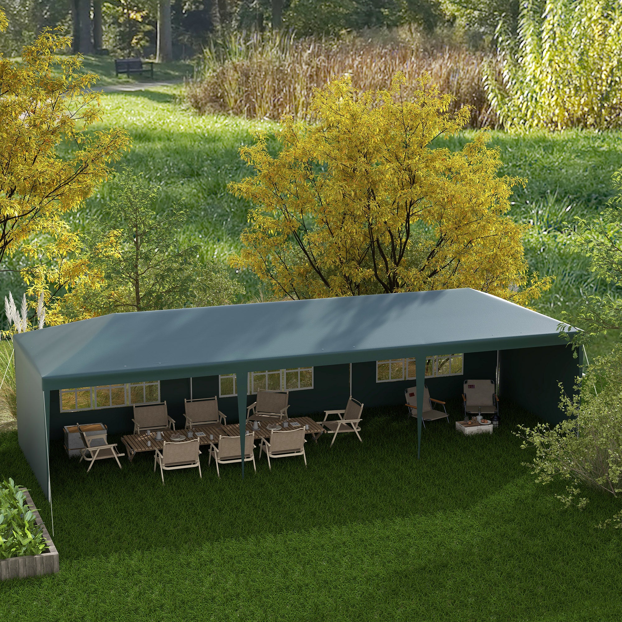 9x3 party tent Outsunny 9 x 3 m Patio Gazebo Canopy Tent with Removable Walls, for Outdoor Party Wedding, Green
