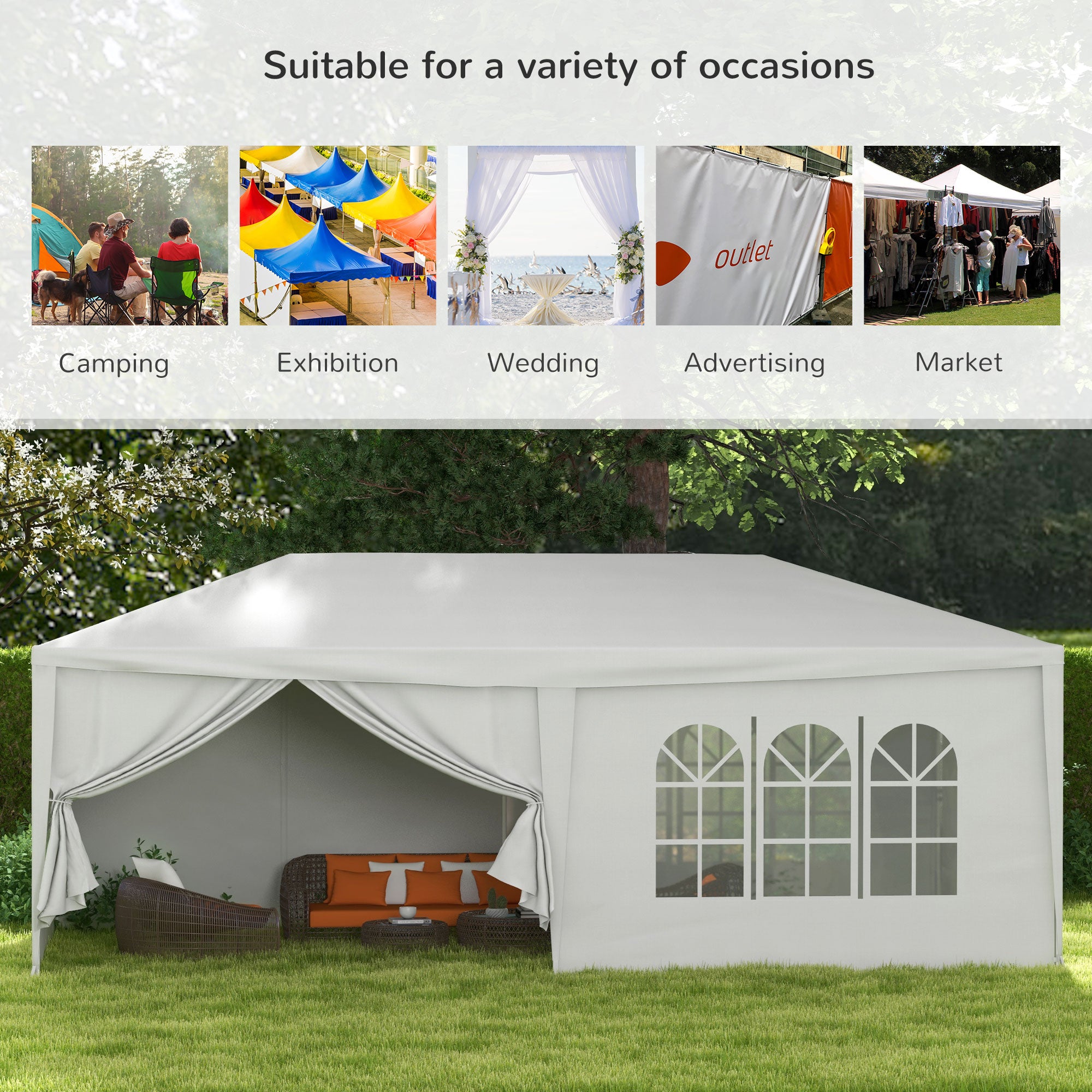 tent 6 x 3 Outsunny 6 x 3 m Party Tent with Canopy, Windows and 6 Removable SideWalls for Outdoor Event, White