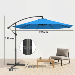 3 m Cantilever Parasol with Cross Base, Offset Outdoor Umbrella, Crank Handle, Hanging Sun Shade, Blue