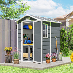 6' x 4' Outdoor Storage Shed, Plastic Shed with Floor, Window, Lockable Door and Vents, Garden Tool House for Outdoor Patio Storage, Gray