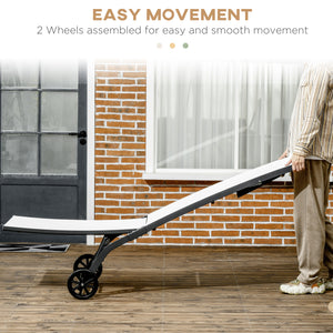 Lounge Chair Outdoor Set of 2 with Wheels, 5-Position Reclining Chaise Lounge Tanning Chair, Breathable Mesh Sun Lounger for Patio, Backyard, Beach, Poolside, Cream White