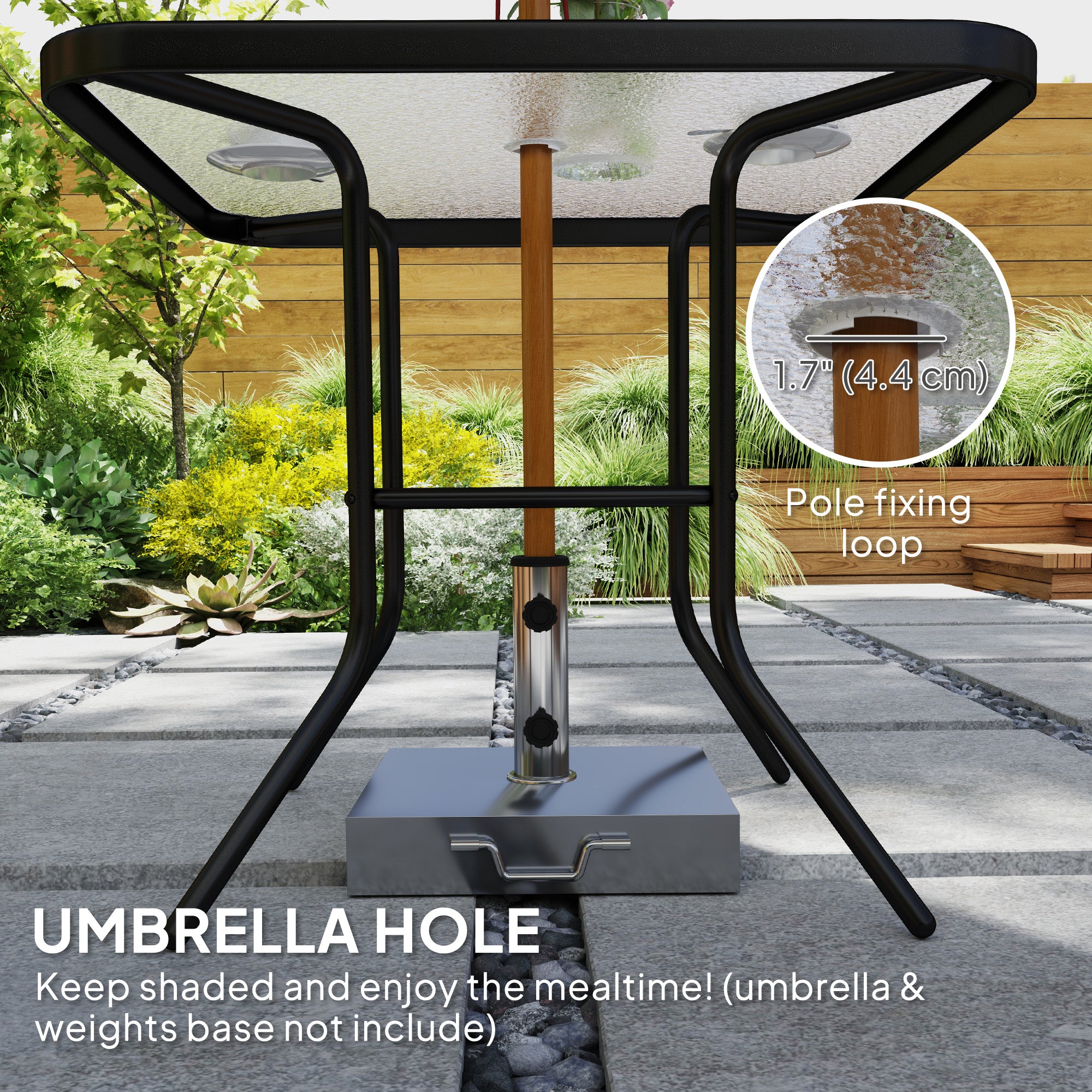 5 glass patio table with umbrella hole Outsunny 5 Pieces Outdoor Patio Dining Set w/ Glass Top Table & 4 Mesh Folding Chairs, Grey