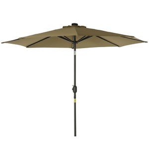 9ft Solar Patio Umbrella Outdoor Sunshade 24 LED Lights Tilt Canopy, Brown