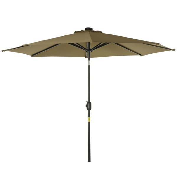 9ft Solar Patio Umbrella Outdoor Sunshade 24 LED Lights Tilt Canopy, Brown