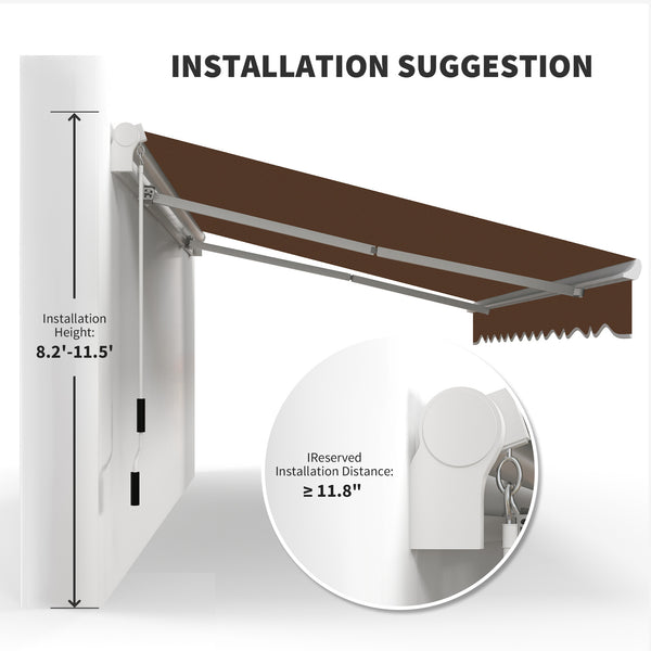 Outsunny 13' x 8' Retractable Awning, Patio Awnings, Sunshade Shelter w/ Manual Crank Handle, UV & Water-Resistant Fabric and Aluminum Frame for Deck, Balcony, Yard, Coffee Brown