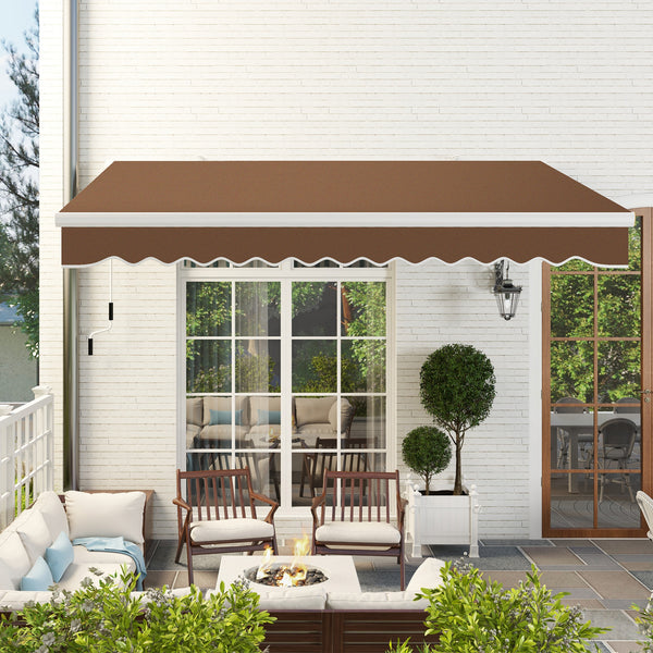 Outsunny 13' x 8' Retractable Awning, Patio Awnings, Sunshade Shelter w/ Manual Crank Handle, UV & Water-Resistant Fabric and Aluminum Frame for Deck, Balcony, Yard, Coffee Brown