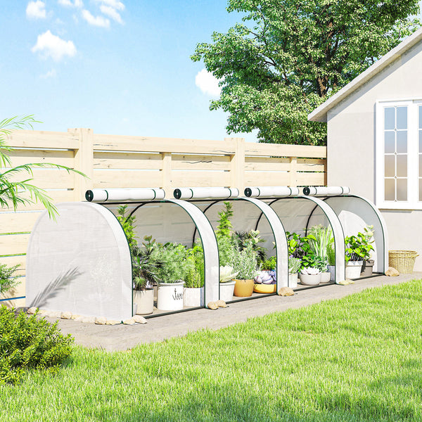 13' x 3' x 2.5' Mini Greenhouse, Portable Tunnel Green House with Roll-Up Zippered Doors, UV Waterproof PE Cover, Steel Frame, White