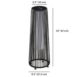 Wicker Solar Floor Lamp, 24" Solar Powered Outdoor Lamp with Auto On/Off LED Lights, IP44 Waterproof, Decorative Outdoor Lantern for Patio, Porch, Pathway, Black