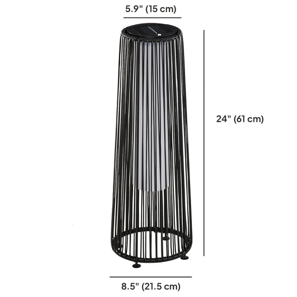 Wicker Solar Floor Lamp, 24" Solar Powered Outdoor Lamp with Auto On/Off LED Lights, IP44 Waterproof, Decorative Outdoor Lantern for Patio, Porch, Pathway, Black
