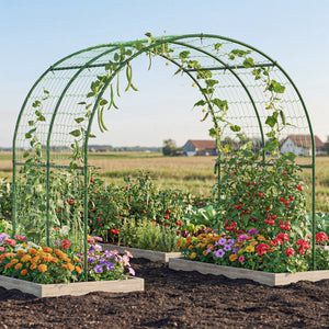 Garden Arch Trellis for Climbing Plants Outdoor, 7.1FT Tall Cucumber Trellis with Climbing Net, Metal Plant Support Archway for Backyard, Lawn, Party, Wedding, Ceremony