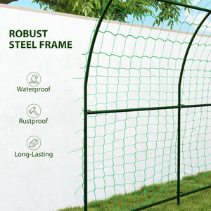 Garden Arch Trellis for Climbing Plants Outdoor, 7.1FT Tall Cucumber Trellis with Climbing Net, Metal Plant Support Archway for Backyard, Lawn, Party, Wedding, Ceremony
