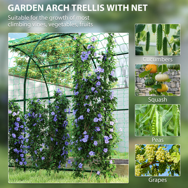 Garden Arch Trellis for Climbing Plants Outdoor, 7.1FT Tall Cucumber Trellis with Climbing Net, Metal Plant Support Archway for Backyard, Lawn, Party, Wedding, Ceremony