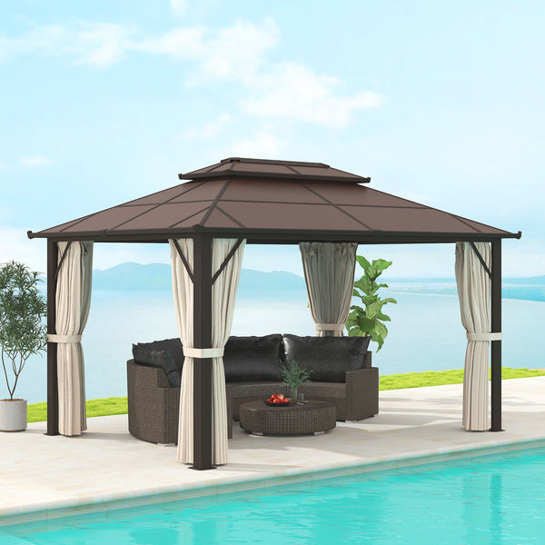 Toit Permanent Toit rigide Outsunnny 3 m x 4 m avec double toit en polycarbonate UPF30 ...