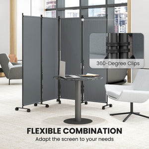 4 Panel Folding Room Divider with Lockable Wheels, 5.6ft Rolling Privacy Screen, Portable Freestanding Room Partition Separator for Home Office Bedroom, Dark Grey
