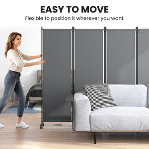 4 Panel Folding Room Divider with Lockable Wheels, 5.6ft Rolling Privacy Screen, Portable Freestanding Room Partition Separator for Home Office Bedroom, Dark Grey