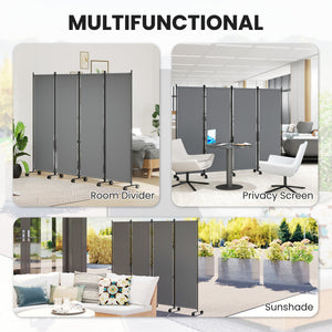 4 Panel Folding Room Divider with Lockable Wheels, 5.6ft Rolling Privacy Screen, Portable Freestanding Room Partition Separator for Home Office Bedroom, Dark Grey