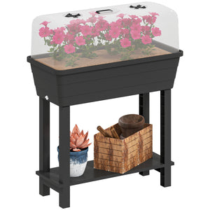 41L Self Watering Raised Garden Bed with Ventilation Transparent Lid Greenhouse, Storage Shelf, Planter Box with Water Level Indicator, 29.5" x 14.2" x 36.2", Black