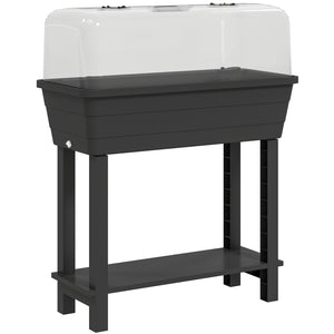 41L Self Watering Raised Garden Bed with Ventilation Transparent Lid Greenhouse, Storage Shelf, Planter Box with Water Level Indicator, 29.5" x 14.2" x 36.2", Black