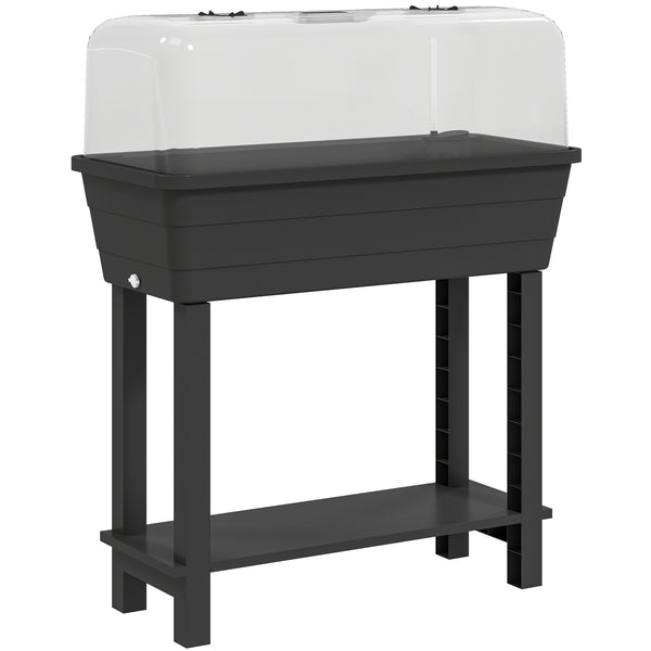 41L Self Watering Raised Garden Bed with Ventilation Transparent Lid Greenhouse, Storage Shelf, Planter Box with Water Level Indicator, 29.5" x 14.2" x 36.2", Black