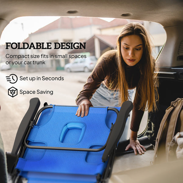 Folding Lounge Chair with 4-level Reclining Back, Outdoor Tanning Chair with Reading Hole, Outdoor Chaise Lounge Chair with Headrest, for Beach, Yard, Patio, Dark Blue