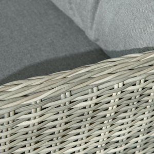 5 Pieces Rattan Bistro Set with Adjustable Back, Reclining Wicker Balcony Furniture with Cushions, Glass Top Coffee Table and Footstools, Outdoor Table and Chairs, Grey