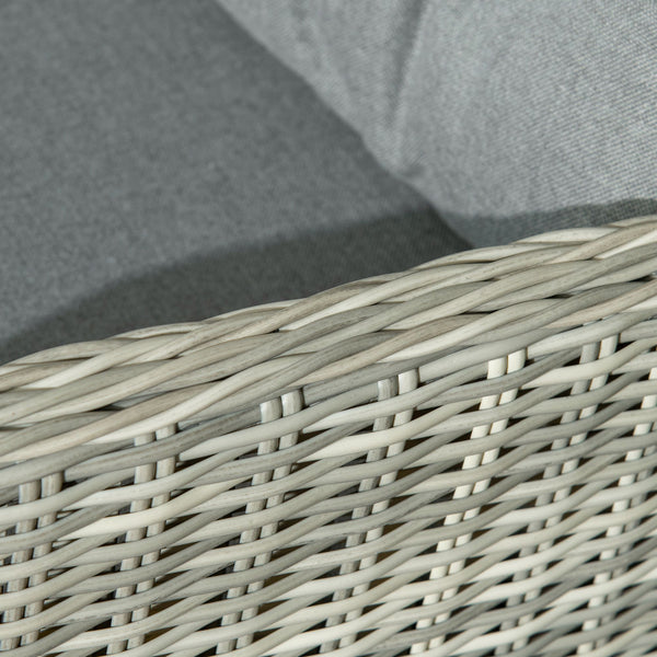 5 Pieces Rattan Bistro Set with Adjustable Back, Reclining Wicker Balcony Furniture with Cushions, Glass Top Coffee Table and Footstools, Outdoor Table and Chairs, Grey