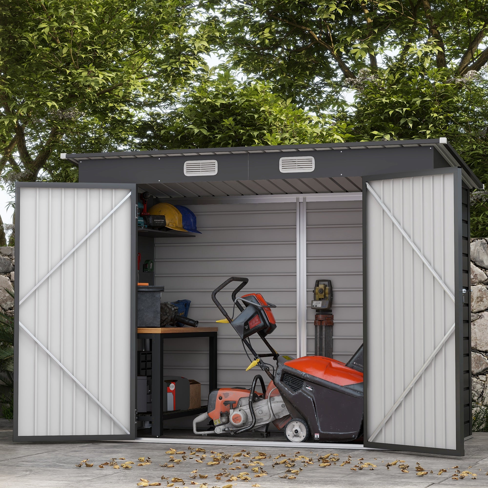Outsunny EverBase 8' x 4' Galvanized Metal Storage Shed with