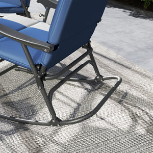 Folding Outdoor Rocking Chairs Set of 2, Oversized Outdoor Rocking Camping Chair with 400 lbs. Capacity, Wide Seat, Padded High Back for Patio, Porch, Garden, Dark Blue