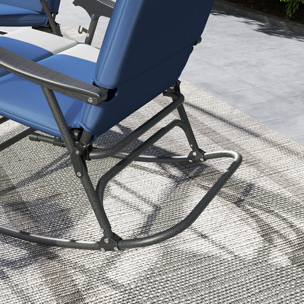 Folding Outdoor Rocking Chairs Set of 2, Oversized Outdoor Rocking Camping Chair with 400 lbs. Capacity, Wide Seat, Padded High Back for Patio, Porch, Garden, Dark Blue