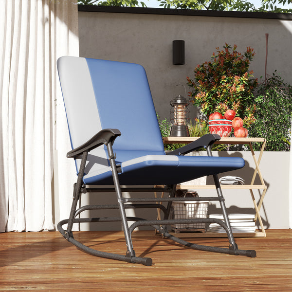 Folding Outdoor Rocking Chairs Set of 2, Oversized Outdoor Rocking Camping Chair with 400 lbs. Capacity, Wide Seat, Padded High Back for Patio, Porch, Garden, Dark Blue