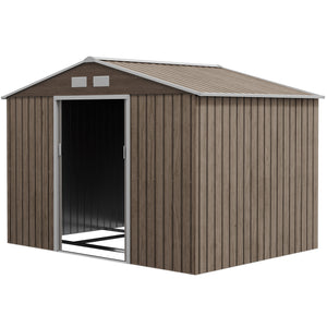 Outsunny 9' x 6' Outdoor Storage Shed, Garden Tool Metal Shed with Foundation Kit, Double Lockable Door, Air Vents and Sloping Roof, for Backyard, Patio, Lawn, Light Brown