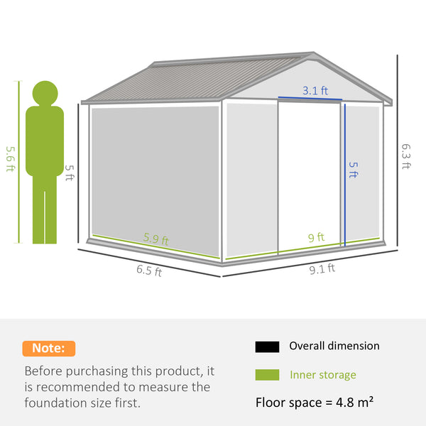 Outsunny 9' x 6' Outdoor Storage Shed, Garden Tool Metal Shed with Foundation Kit, Double Lockable Door, Air Vents and Sloping Roof, for Backyard, Patio, Lawn, Light Brown