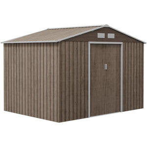 Outsunny 9' x 6' Outdoor Storage Shed, Garden Tool Metal Shed with Foundation Kit, Double Lockable Door, Air Vents and Sloping Roof, for Backyard, Patio, Lawn, Light Brown