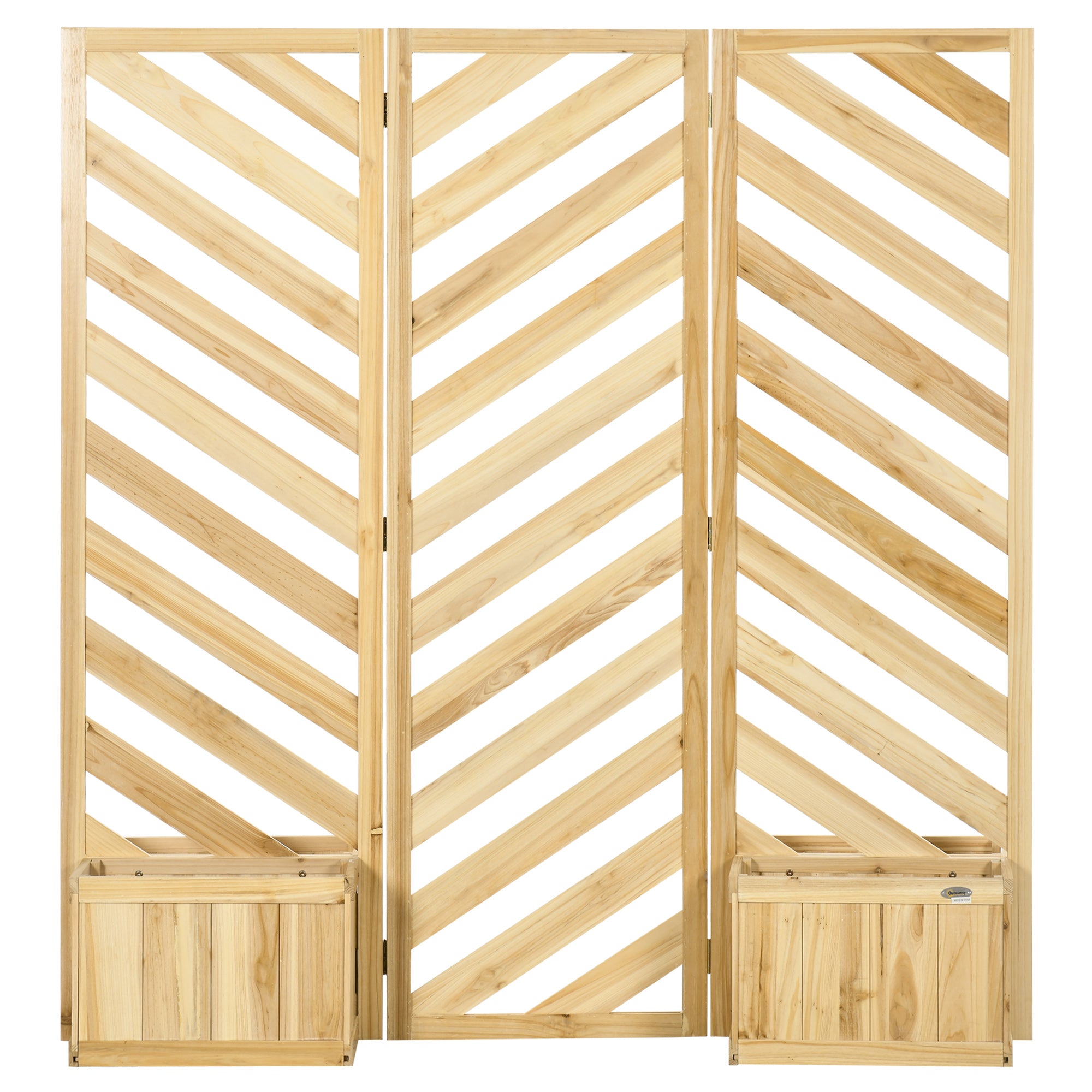 wood folding trellis Outsunny Decorative Outdoor Privacy Screen, Freestanding Divider/Separator with 4 Self-Draining Planters