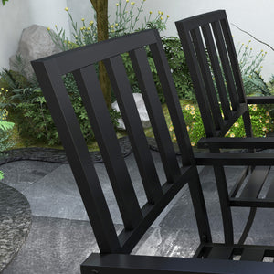 7 Pieces Patio Dining Set, 6 Seater Outdoor Table and Stackable Chairs with Umbrella Hole, Galvanised Steel Frame, Space Saving, for Poolside, Garden, Black