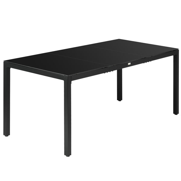 Rectangular Outdoor Dining Table for 8 People with Tempered Glass Top and Aluminum Frame, Black 70.9" x 31.5" x 28.3"