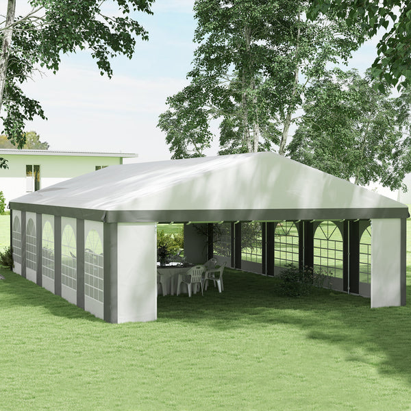 Outsunny 20' x 33' Heavy Duty Party Tent & Carport with Removable Sidewalls and Double Doors, Large Canopy Tent, Sun Shade Shelter, for Parties, Wedding, Outdoor Events, BBQ, White and Gray