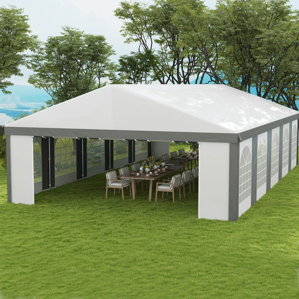 Outsunny 20' x 33' Heavy Duty Party Tent & Carport with Removable Sidewalls and Double Doors, Large Canopy Tent, Sun Shade Shelter, for Parties, Wedding, Outdoor Events, BBQ, White and Gray