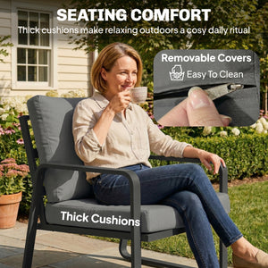 4 Piece Garden Furniture Set, Outdoor Sofa Set with Loveseat, 2 Armchairs, Coffee Table and Cushions, Patio Furniture Conversation Set for Poolside Porch, Black