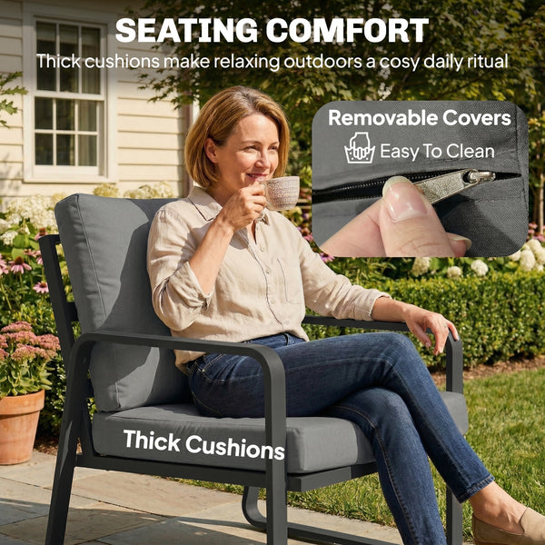 4 Piece Garden Furniture Set, Outdoor Sofa Set with Loveseat, 2 Armchairs, Coffee Table and Cushions, Patio Furniture Conversation Set for Poolside Porch, Black