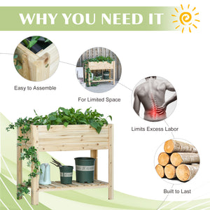 Wooden Raised Garden Bed Plant Stand Outdoor Tall Flower Bed Box with Clapboard, Nature Wood Color 100 x 40 x 84cm