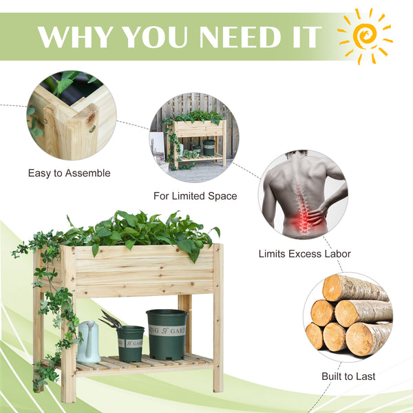 Wooden Raised Garden Bed Plant Stand Outdoor Tall Flower Bed Box with Clapboard, Nature Wood Color 100 x 40 x 84cm