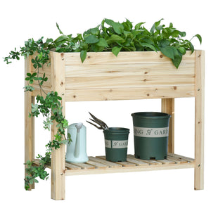 Wooden Raised Garden Bed Plant Stand Outdoor Tall Flower Bed Box with Clapboard, Nature Wood Color 100 x 40 x 84cm