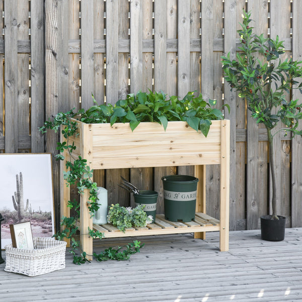 Wooden Raised Garden Bed Plant Stand Outdoor Tall Flower Bed Box with Clapboard, Nature Wood Color 100 x 40 x 84cm