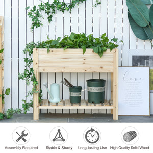 Wooden Raised Garden Bed Plant Stand Outdoor Tall Flower Bed Box with Clapboard, Nature Wood Color 100 x 40 x 84cm