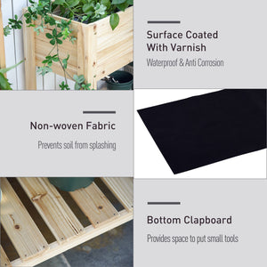 Wooden Raised Garden Bed Plant Stand Outdoor Tall Flower Bed Box with Clapboard, Nature Wood Color 100 x 40 x 84cm