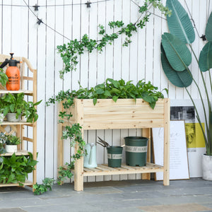 Wooden Raised Garden Bed Plant Stand Outdoor Tall Flower Bed Box with Clapboard, Nature Wood Color 100 x 40 x 84cm