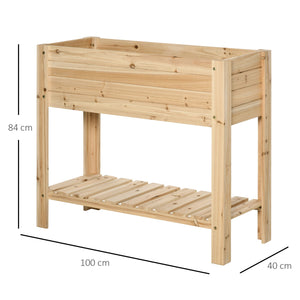 Wooden Raised Garden Bed Plant Stand Outdoor Tall Flower Bed Box with Clapboard, Nature Wood Color 100 x 40 x 84cm