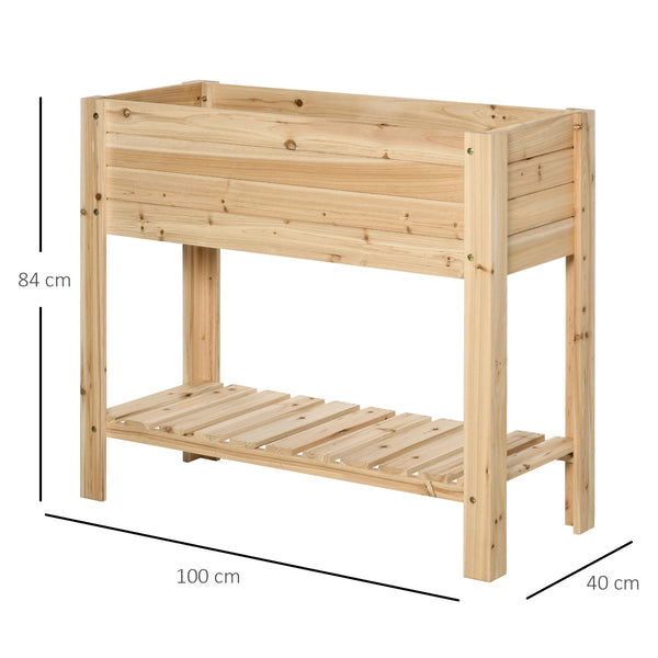 Wooden Raised Garden Bed Plant Stand Outdoor Tall Flower Bed Box with Clapboard, Nature Wood Color 100 x 40 x 84cm